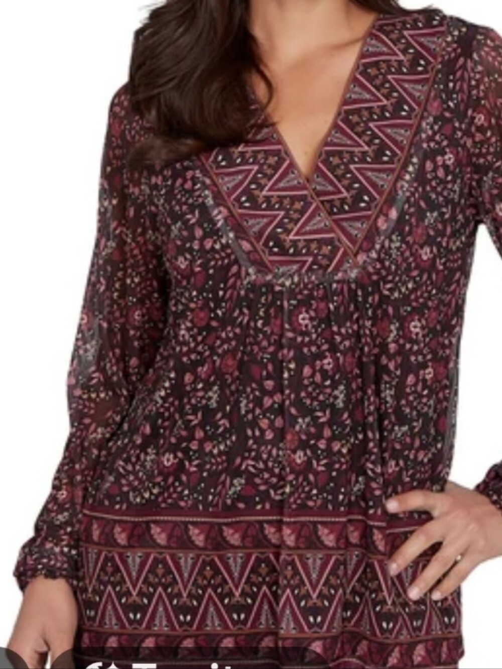 Established burgundy floral top button up Size 1X‎